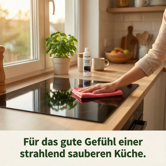 Glaskeramik-Kochfeld-Reiniger SET mit Mikrofasertuch - Reinigung und Pflege von Kochplatten / Ceranfeld / Induktionsplatten