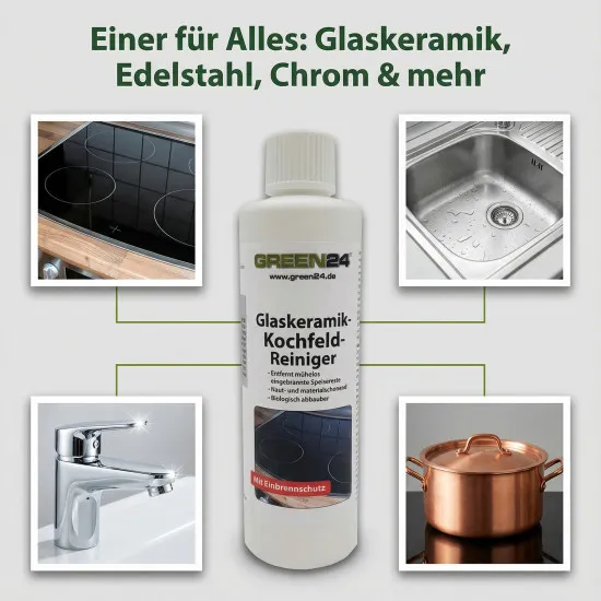 Glaskeramik-Kochfeld-Reiniger SET mit Mikrofasertuch - Reinigung und Pflege von Kochplatten / Ceranfeld / Induktionsplatten