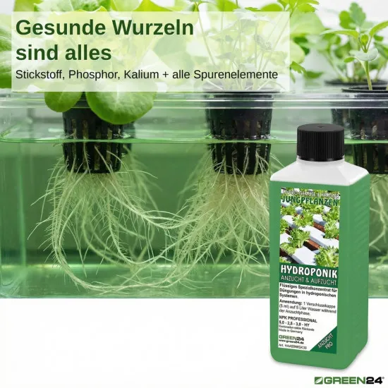 Hydro-Anzucht Nährlösung NPK Voll-Dünger für Kräuter & Gemüse Jungpflanzen in Hydrokultur und Hydroponik Systemen - 250ml Konzentrat
