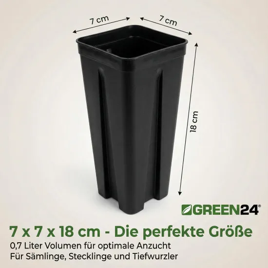 20 Stck. Vierecktopf 7 x 7 x 18 cm - Profi Spezialtopf für die Anzucht von Tiefwurzlern