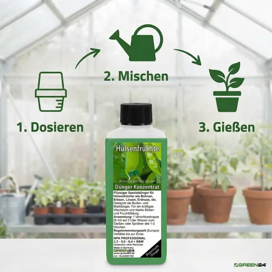 Hülsenfrüchte Dünger – 250ml Spezialdünger für Bohnen, Erbsen, Linsen | Fördert Knöllchenbakterien & Stickstoffbindung | Für reiche Ernte & besten Geschmack