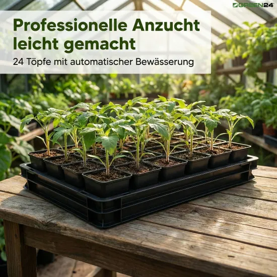 Wannen-Set KGT-24 Gärtner PRO mit Wanne, Bewässerungs-Kapillar-Matte, Gitterplatte, 24 Töpfen 9x9x9,5cm