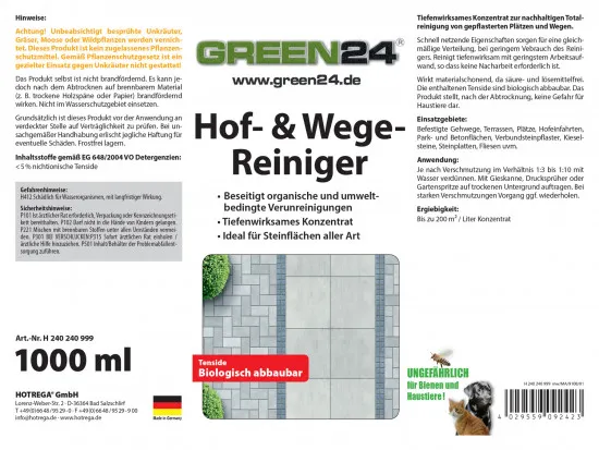 Profi Hof- und Wegereiniger 1 Liter - 200m² - Radikal Reiniger für Steinflächen aller Art