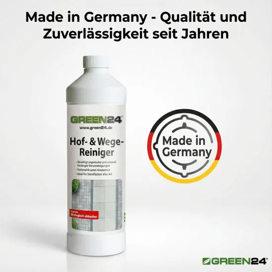 Profi Hof- und Wegereiniger Sprüher Set - Radikal Reiniger für Steinflächen aller Art. Inkl. 1 Liter Sprühflasche