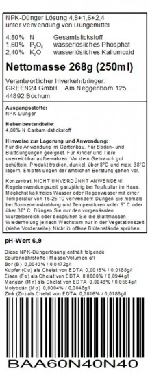 Basilikum Dünger - Ocimum basilicum Pflanzen Flüssigdünger, NPK Düngemittel 250ml