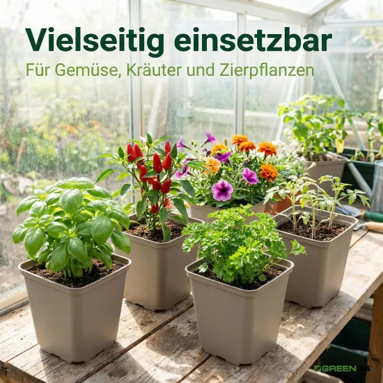 100 Stck. Recycling Pflanztöpfe Profi 9x9x9,5cm Farbe Taupe - RC Vierecktopf