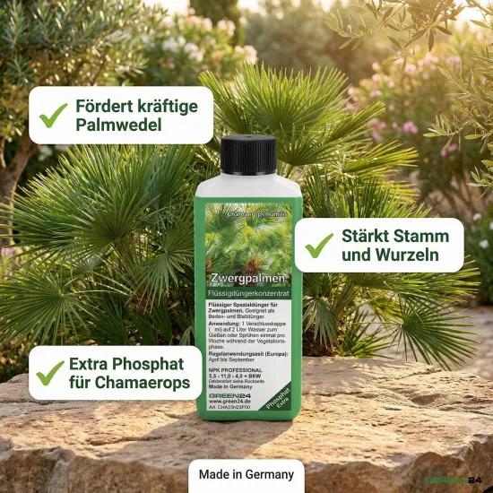 Zwergpalmen-Dünger Profi | Chamaerops humilis NPK Flüssigdünger 250ml | Fächerpalme düngen | GREEN24 PROFI LINIE
