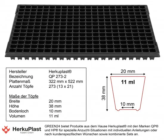 STP Anzuchtset QP273-2 Topfplatte mit 273 Töpfen und Untersetzer inkl. Kapillarmatte (33,5 x 51,5 cm) (Typ STP) 273 Töpfe LxBxH 20x20x38mm