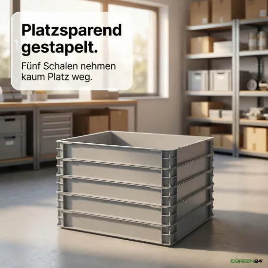 Eurobox Eurokiste 600x400x75mm - lebensmittelecht, geschlossene Griffe, Farbe hellgrau