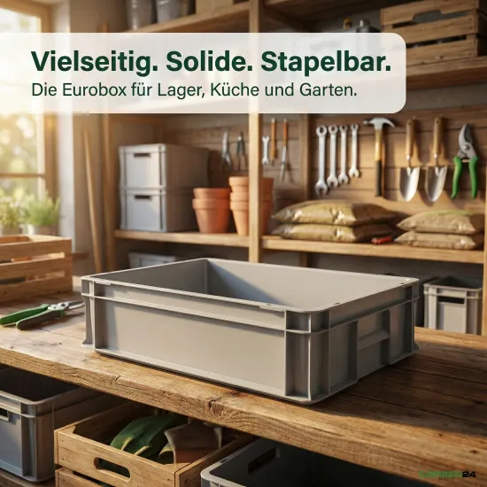 Eurobox Eurokiste 600x400x120mm - lebensmittelecht, geschlossene Griffe, Farbe hellgrau