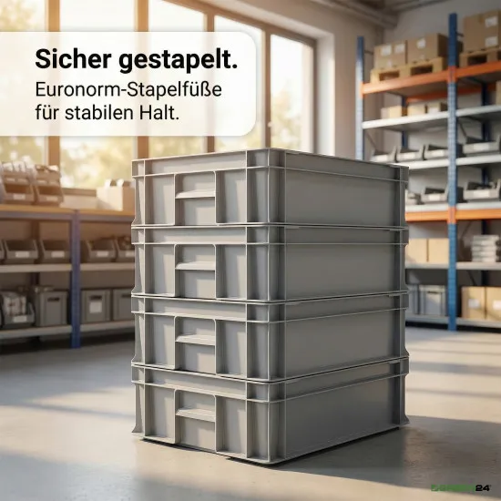 Eurobox Eurokiste 600x400x120mm - lebensmittelecht, geschlossene Griffe, Farbe hellgrau