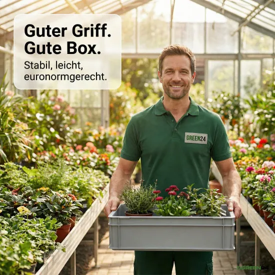 Eurobox Eurokiste 600x400x120mm - lebensmittelecht, geschlossene Griffe, Farbe hellgrau