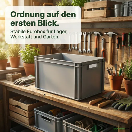 Eurobox Eurokiste 600x400x280mm - lebensmittelecht, geschlossene Griffe, Farbe hellgrau