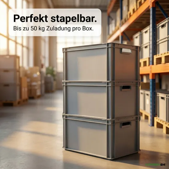 Eurobox Eurokiste 600x400x280mm - lebensmittelecht, geschlossene Griffe, Farbe hellgrau