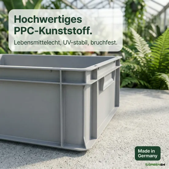 Eurobox Eurokiste 600x400x280mm - lebensmittelecht, geschlossene Griffe, Farbe hellgrau