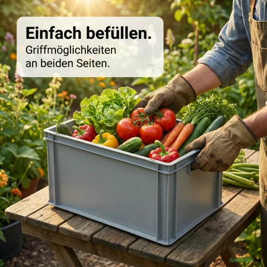 Eurobox Eurokiste 600x400x280mm - lebensmittelecht, geschlossene Griffe, Farbe hellgrau