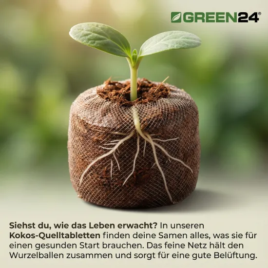 24 Stk. Kokos-Quelltabletten Ø45mm Made by Jiffy® Quell-Töpfe Aussaaterde Anzuchterde Kokostablette mit Anleitung