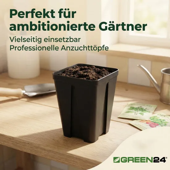 10 Stck. Vierecktopf 9x9x13cm - Profi Spezialtopf für die Anzucht von Tiefwurzlern