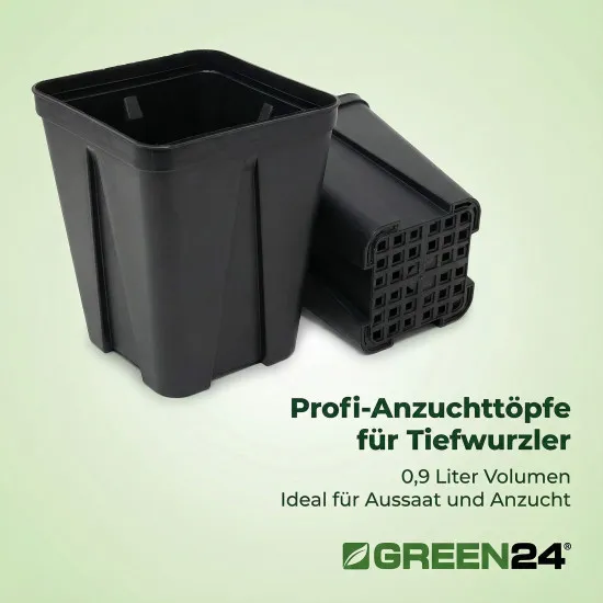 20 Stck. Vierecktopf 9x9x13cm - Profi Spezialtopf für die Anzucht von Tiefwurzlern