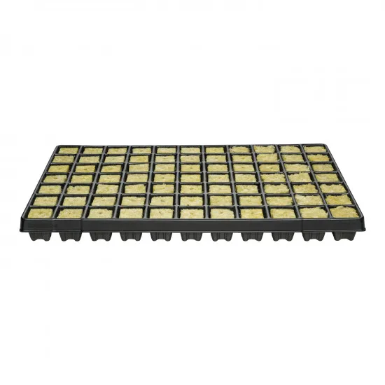 Anzucht-System KGT-77-W für Steinwollewürfel - Wanne, Bewässerungs-Kapillar-Matte und Topfplatte mit 77 Töpfen (Topfmaß 46 x 46 x 45 mm) inkl. 77 Steinwollewürfeln 40x40x40mm