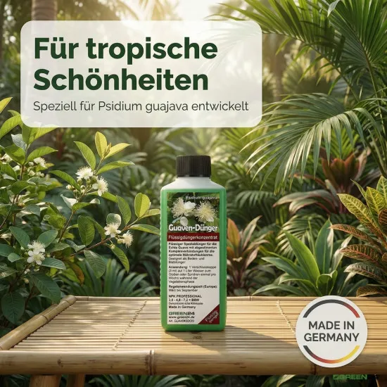 Guaven Dünger – HIGH-TECH NPK Flüssigdünger für Echte Guave (Psidium guajava) 250 ml – Perfekt für eine reiche Ernte und aromatische Früchte – Made in Germany