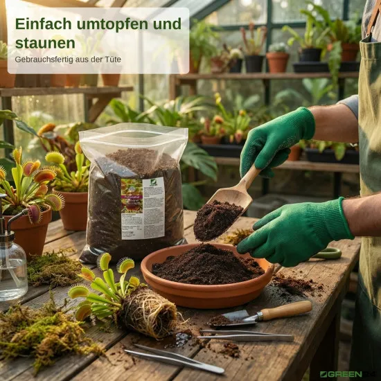 Umtopf-Set für Karnivoren, fleischfressende Pflanzen, Carnivoren – 10 Liter Spezial-Substrat + 250 ml Flüssigdünger