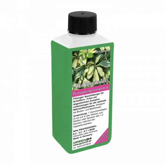 Strahlenaralie Dünger – 250 ml Flüssigdünger für Schefflera, Regenschirmpflanze & Zwerg-Schefflera – HIGH-TECH NPK Perfekt für kräftiges Wachstum & tiefgrüne Blätter – Made in Germany