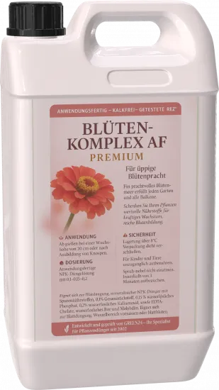 BlütenStar-Komplex AF - 5 Liter anwendungsfertiger kalkfreier Blühdünger für Geranien, Rosen, Petunien & alle Blühpflanzen. Hoher Phosphatanteil für explosive Blütenbildung.