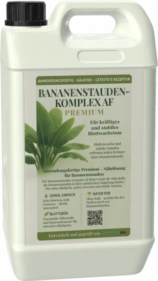 Bananenstauden-Komplex AF- 5 Liter anwendungsfertiger kalkfreier Spezialdünger für Bananen, Strelitzien & andere Tropenpflanzen. Hoher Stickstoffanteil für massives Blattwachstum