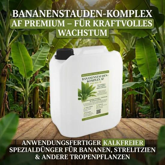 Bananenstauden-Komplex AF- 5 Liter anwendungsfertiger kalkfreier Spezialdünger für Bananen, Strelitzien & andere Tropenpflanzen. Hoher Stickstoffanteil für massives Blattwachstum