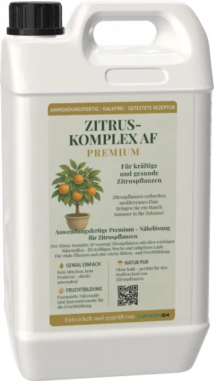 Zitrus-Komplex AF - 5 Liter anwendungsfertiger Spezialdünger kalkfrei mit mehr Eisen gegen Chlorose bei Zitronen, Orangen & allen Zitruspflanzen. Für sattgrüne Blätter und reiche Ernte