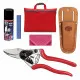EXPERT Scheren-Set Damen - Profi Gartenschere Felco 6 für kleinere Hände + Ledertasche + Schleifstein + Pflege-Öl + Reinigungstuch + GREEN24 Schnittanleitung