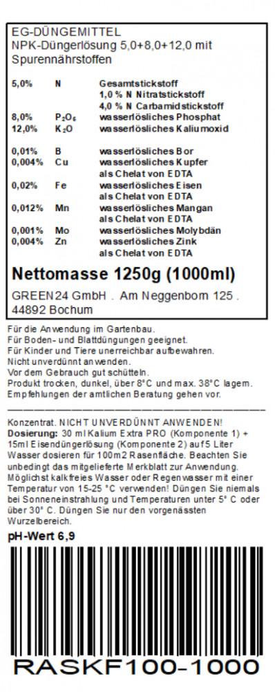 Rasen-Dünger Kalium Nachfüllpack XL 1 Liter für Rasen-Dünger Set