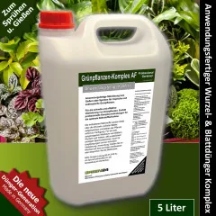 Grünpflanzen-Komplex AF - 5 Liter anwendungsfertiger Dünger kalkfrei mit Spurenelementen für alle Grünpflanzen. Sorgt für sattes Grün, kräftiges Wachstum & Vitalität.