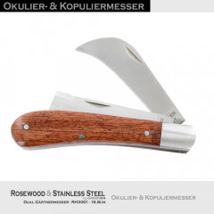 Dual Okulier- Kopuliermesser Edelstahl - Rosenholz