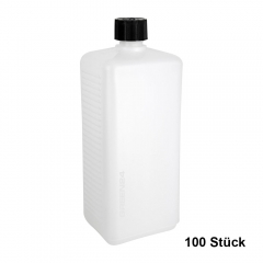 100 Stück SVS1000 Vierkantflaschen 1000ml, HDPE natur, Kunststoff-Flaschen Plastikflaschen mit schwarzem Sicherheitsverschluss, prof. Industriequalität, geeignet für Abfüllanlagen