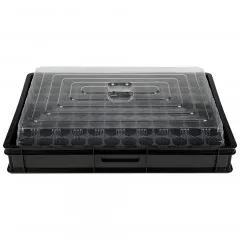 Anzucht System GW-96-H bestehend aus Profi Wasserwanne GW657, passender Kapillarmatte + Topfplatte mit 96 Töpfen + Abdeckhaube