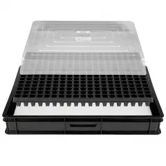 Anzucht System GW-285-H bestehend aus Profi Wasserwanne GW657, passender Kapillarmatte + Topfplatte mit 285 Töpfen + Abdeckhaube