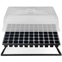 STP Anzuchthaus 77 - Bewässerungswanne, Kapillarmatte, Topfplatte mit 77 Töpfen und passende hohe Abdeckhaube (33,5 x 51,5 cm) (Typ STP)